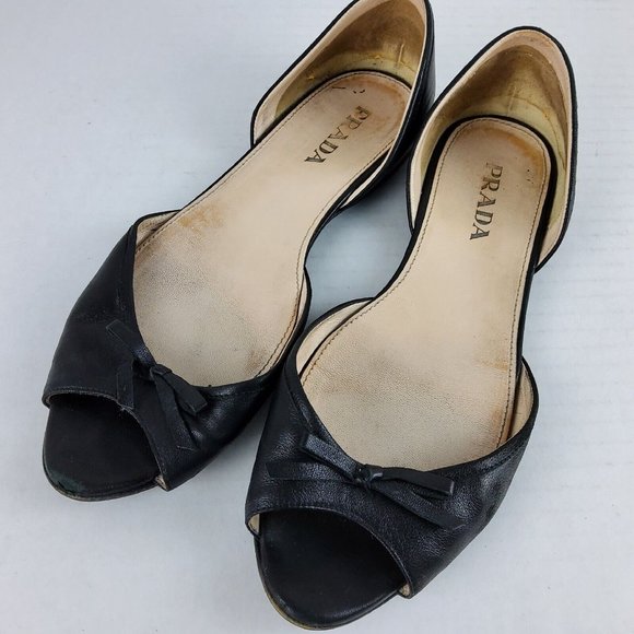 Prada Women's Leather D'orsay Flats Slip On Shoes Black Size 36.5 - Picture 2 of 11